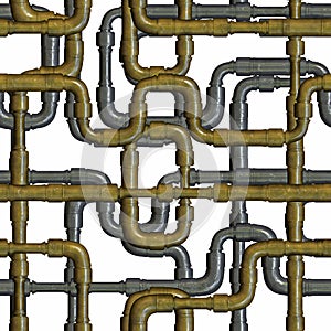 Intersecting metal pipes isolated on white