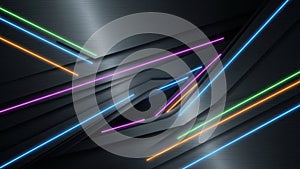 Intersecting neon lights on dark background