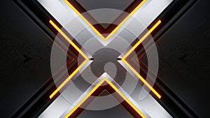 Intersecting neon lights in dark corridor