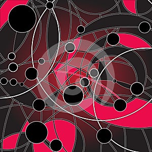 Intersecting shapes in magenta, grey and black. Retro style. Abstract geometric background