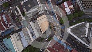 intersection cars on streets. Spectacular aerial top view flight drone