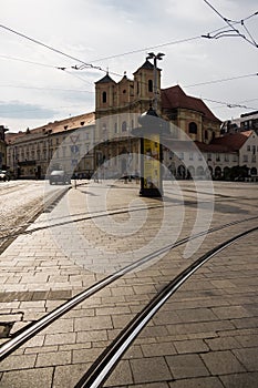 Intersection with iron tram tracks through bratislava