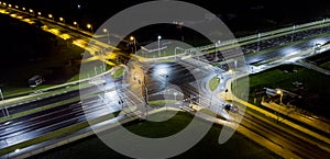 intersection at night from the drone