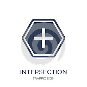 Intersection sign icon. Trendy flat vector Intersection sign icon on white background from traffic sign collection