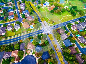 Intersection in Suburban Neighborhood outside Austin Texas Aerial View photo