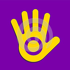 Intersex symbol with hand icon, yellow and purple colors