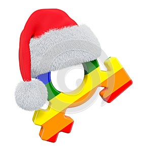 Intersex or transgender LGBT symbol with Santa Claus red Christmas hat, 3D rendering photo