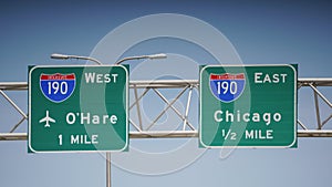 Interstate 190 Road Signs Near Chicago O`Hare Airport