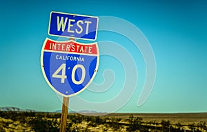 Interstate 40 sign along the highway in the California desert