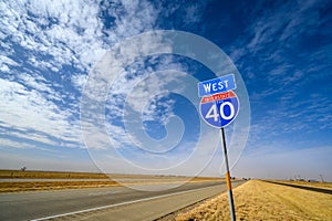 An Interstate 40 sign on the planes of the Texas panhandle