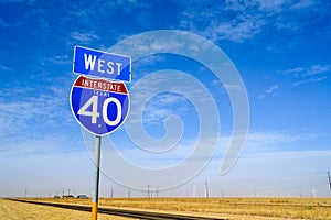 An Interstate 40 sign on the planes of the Texas panhandle