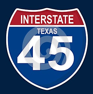Interstate 45 Texas sign with blue background