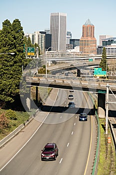 Interstate 5 Portland Oregon Highway Carries Cars South From Downtown