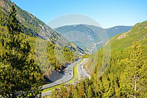 Interstate 70 I-70 in the Rocky Mountains of Colorado on a Sunny Day