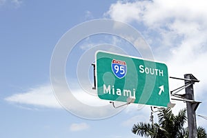 Interstate 95 South to Miami Sign