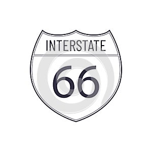 Interstate 66. American highway map sign. Vector outline shield template. Military and heraldic simple shape shield