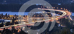 Interstate 205 Freeway Over Columbia River at Dusk