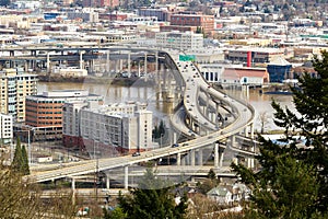 Interstate Freeway over Marquam bridge in Portland