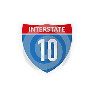 Interstate highway 10 road sign icon isolated on white background. Vector illustration.