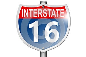 Interstate highway 16 road sign isolated on white background