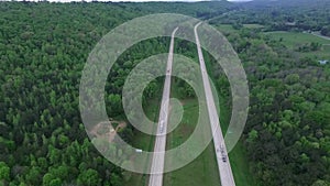 Interstate Highway 59 in Alabama. Speedway Surrounded by Forests and Trees. Green Area V