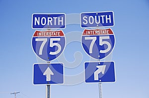 Interstate Highway 75 North and South Freeway signs