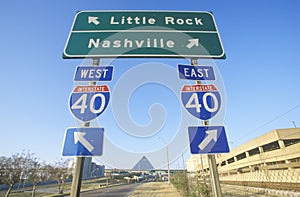 Interstate Highway 75 North and South Freeway signs to Nashville or Little Rock