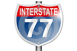 Interstate highway 77 road sign isolated on white background