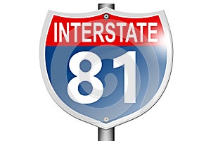 Interstate highway 81 road sign isolated on white background