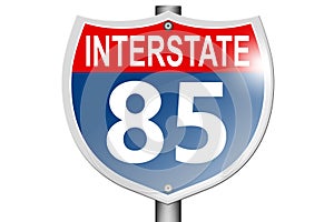 Interstate highway 85 road sign isolated on white background