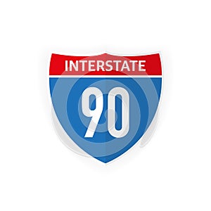 Interstate highway 90 road sign icon isolated on white background. Vector illustration.