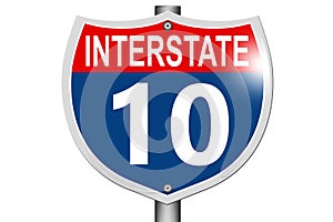 Interstate highway 10 road sign isolated on white background