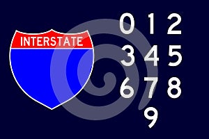 Interstate Highway sign, blank, with scalable Highway Gothic numbers and text