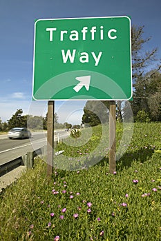 A interstate highway sign on Route 101 displaying ï¿½Traffic Wayï¿½ in Southern California