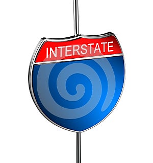 Interstate sign. Blank American Interstate Highway sign. American blue and red motorway road sign.