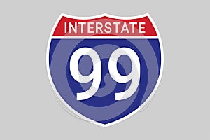 The interstate sign. directional sign. route number of the highway