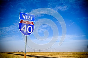 An Interstate 40 sign on the planes of the Texas panhandle