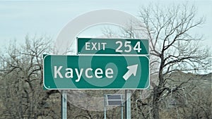 Interstate sign for the town of kaycee Wyoming