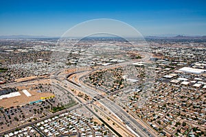 Interstate 10 & State Route 60 Interchange under construction aerial view
