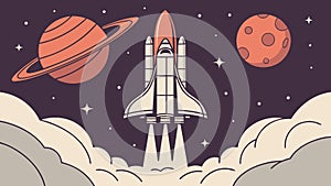 Interstellar Rocket Launch: Journey to Distant Planets, vector design Generative AI