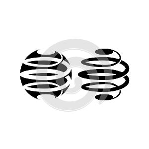 Intertwine in a spiral logo structure the black and white spherical shape, abstract circle logotype for technology company, tech photo
