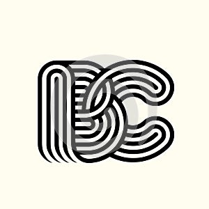 Intertwined lines BC monogram. Geometric uppercase bold letter b, letter c logo. Technology connection concept.