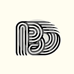Intertwined lines BD monogram. Geometric uppercase bold letter b, letter d logo.