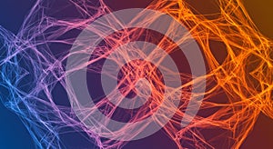 Intertwined lines in a dynamic, abstract pattern form vivid, web-like structures. The