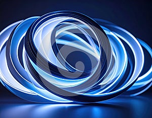 Abstract, glowing blue light forms a complex, interwoven shape.