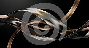Intertwined metallic ribbons in gold, bronze, and silver create an abstract wave pattern. 74