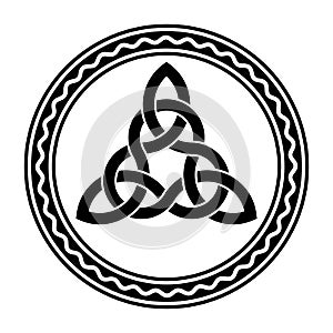 Intertwined triquetra, a Celtic knot, in a circle frame