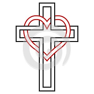 Intertwining of the heart and Christian cross, vector symbol of faith and love to God. Christian symbol photo