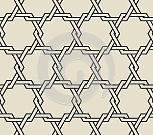 Intertwining hexagons monochrome seamless pattern
