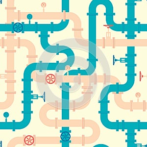 Intertwining pipelines vector seamless pattern in flat style